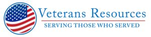 Logo with a circular American flag design on the left and text reading Veterans Resources above a red line, with Serving Those Who Served below in blue letters.